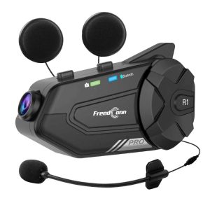 MANOS LIBRES PARA CASCO MOTO FREEDCONN R1 PRO CAMARA 2K BLUETOOTH INTERCOMUNICADOR 6 VIAS 1000MTS RADIO FM