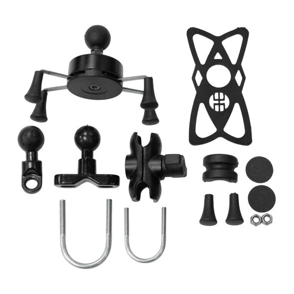 Soporte para celular moto moxi con base para espejo o volante tipo x soporta 8,5cm de ancho máximo ajuste de ángulo horizontal y vertical gracias a su montura tipo bola