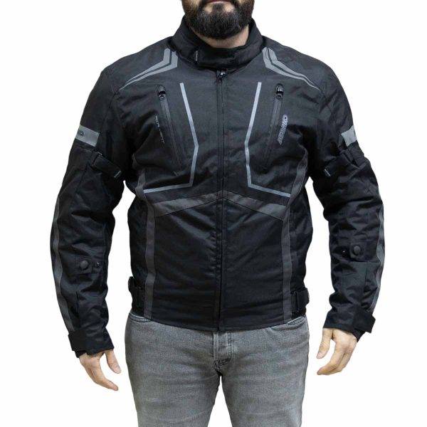 Chaqueta de cordura para motociclista marca: armad gear modelo Start up cintas ajustables con velcro en la cadera logos armad reflectantes en espalda, brazos pecho