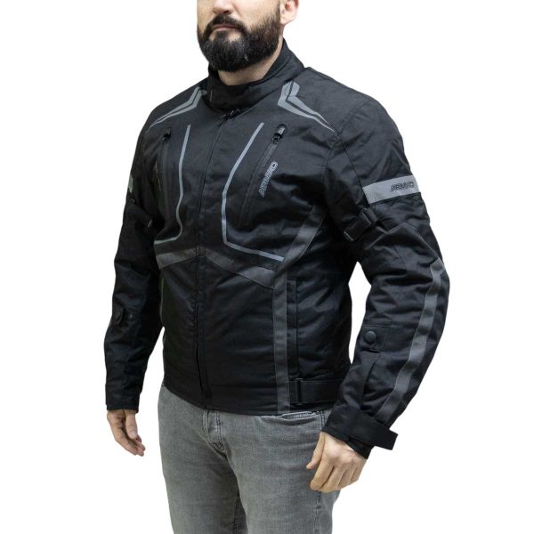 Chaqueta de cordura para motociclista marca: armad gear modelo Start up cintas ajustables con velcro en la cadera logos armad reflectantes en espalda, brazos pecho